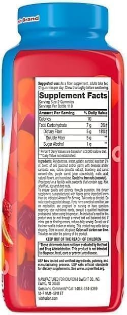Vita Fiber Well Gummies Sugar Free Peach Raspberry &amp BlackBerry Flavors 220 Count