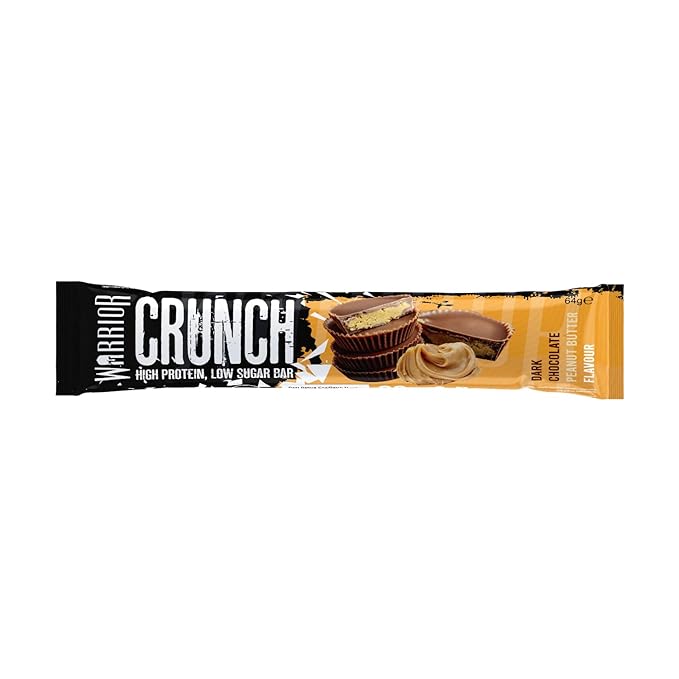 Warrior HIGH PROTEIN BARS (20g Protein each) - Low Carb Low Sugar - Pack of 12 Caramel Crispy Crunch Bars - Dark Chocolate &amp Peanut Butter