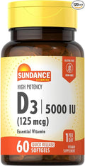 Sundance Vitamins Vitamin D3 High Potency - 60 Softgels Pack of 2