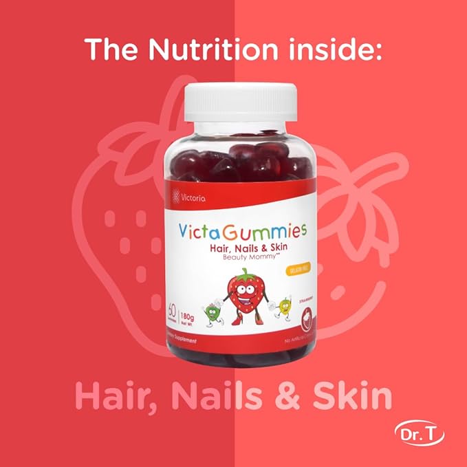 Dr. T Hair Nails &amp Skin Gummies for Women – with Biotin Vitamins E &amp C – Beauty Vitamin for Nail Strength Hair Thickness &amp Skin Elasticity – Strawberry Flavor 120 Count (2 Pack)