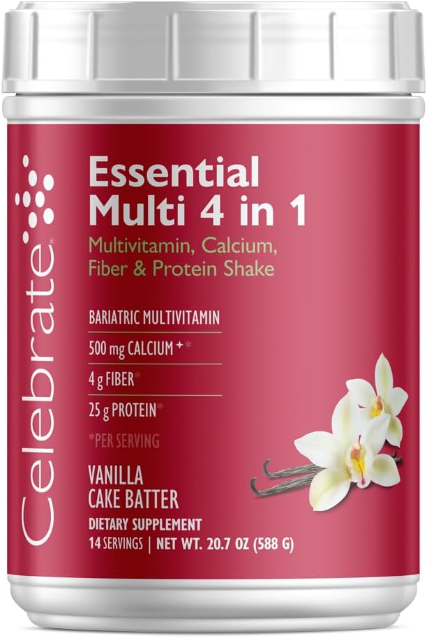 Celebrate Vitamins 4-in-1 Bariatric Multivitamin with Calcium Citrate Protein Shake 500mg Calcium for Post Bariatric Surgery Vanilla Cake Batter 14 Servings
