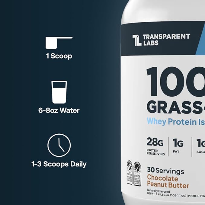 Transparent Labs Grass-Fed Whey Protein Isolate - Naturally Flavored Gluten Free Whey Protein Powder with 28g of Protein per Serving &amp 9 Amino Acids - 30 Servings French Vanilla