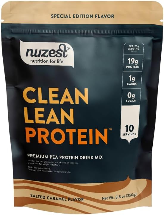 Nuzest - Pea Protein Powder - Clean Lean Protein Premium Vegan Plant Based Protein Powder Dairy Free Gluten Free GMO Free Protein Shake (8.8 Ounce (Pack of 1) Salted Caramel)