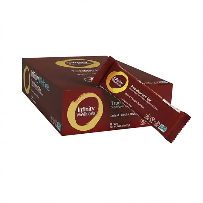 Infinity C Superfood Bars Healthy Energy Bars with 1125 mg of Whole Food Vitamin C Immune Boosting Plant Based Ingredients Camu Camu Acerola Amla Powder &amp Shilajit Raw Gluten Free Non GMO