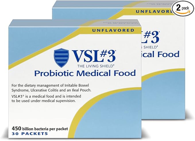 VSL#3® Probiotic Powder for Digestive Health IBS &amp UC Symptoms - 450B CFUs High-Potency Multi-Strain Live Refrigerated Probiotic Medical Food for Gut Health Support in Men &amp Women 60 Pa