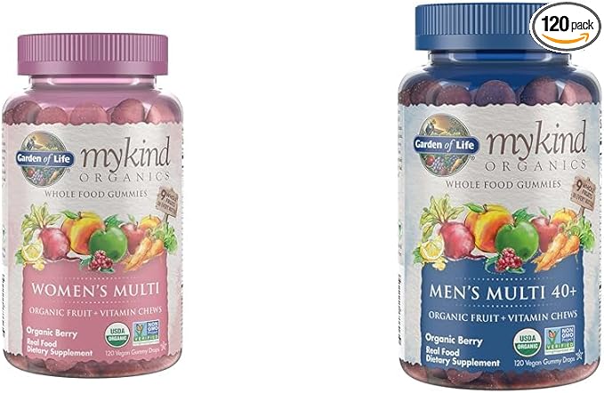 Garden of Life Organics Women's Gummy Vitamins - Berry - Certified Organic Non-GMO Vegan &amp Organics Men 40+ Gummy Vitamins 40+Multi Berry 120 Count