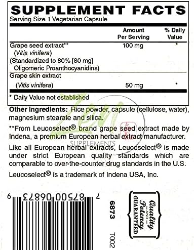 Grape Seed Extract 100mg Strength - European Grape Seed Extract Standardized to 80% OPC for Powerful Antioxidant &amp Inflammation Support - Best Grape Seed Extract -Non-GMO &amp Gluten Free 90-Vegc