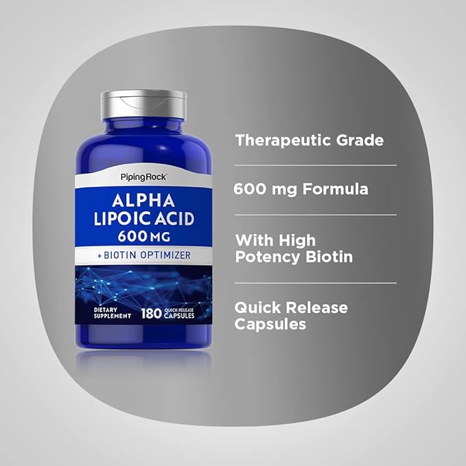 Piping Rock Alpha Lipoic Acid 600mg | 180 Capsules | Plus Biotin Optimizer | ALA Supplement | Non-GMO Gluten Free