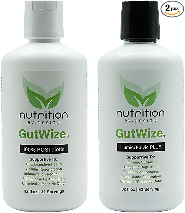 GutWize Total Health Bundle – 1 Bottle 100% Postbiotic + 1 Bottle Humic/Fulvic Blend – Gut &amp Digestive Support Microbiome Balance Natural Wellness Supplement Pack