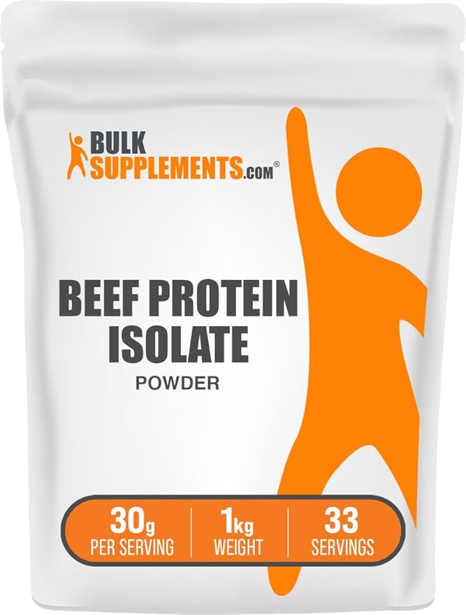 BulkSupplements.com Beef Protein Isolate Powder - Lactose Free Protein Powder Beef Protein Powder - Unflavored &amp Gluten Free 30g per Serving 1kg (2.2 lbs) (Pack of 1)