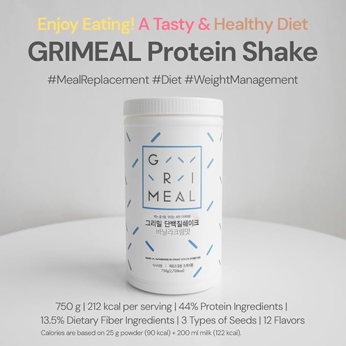 GRIMEAL Meal Replacement Shake ㅣ 12 Flavors for Daily Nutrition ㅣ High Protein Low Sugar Formula ㅣ Plant &amp Whey Protein Blend ㅣ Includes 11 Vitamins &amp Minerals ㅣ Sweet Potato 750g Powder