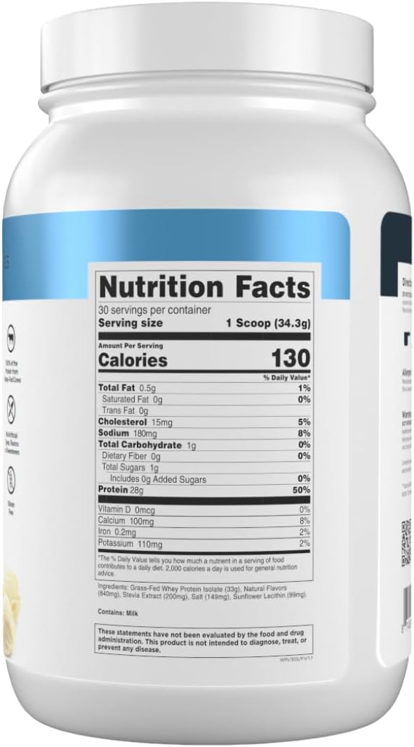 Transparent Labs Grass-Fed Whey Protein Isolate - Naturally Flavored Gluten Free Whey Protein Powder with 28g of Protein per Serving &amp 9 Amino Acids - 30 Servings French Vanilla