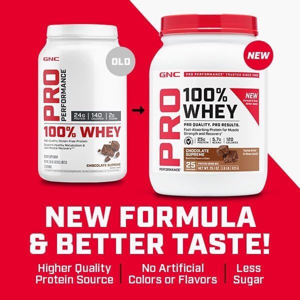 GNC Pro Performance 100% Whey Protein Powder 2.0 Fast Absorbing for Muscle Strength and Recovery Chocolate 25 Servings