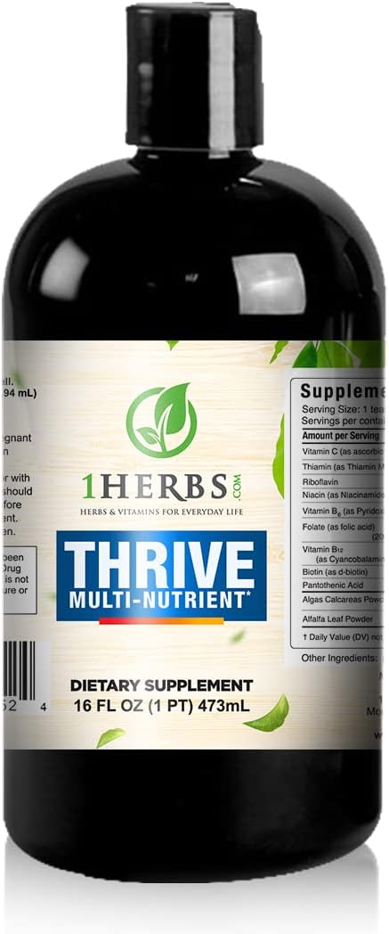 Thrive Liquid Multivitamin Multi Nutrient Supplement – High Potency Vitamin B Complex Liquid Vitamins &amp Minerals – Daily Energy Metabolism Immune Support for Men Women – Alcohol Free 16oz