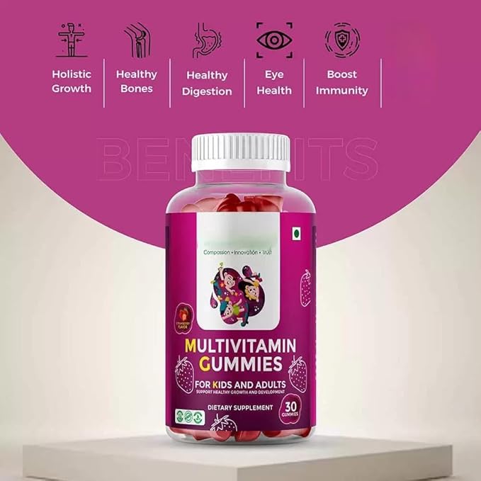 Multivitamin Gummies for Kids Hair Skin and Nails Potency Supplement with Calcium Biotin Vitamin A B C Immunity Gummy in Fruit Flavor for Adults &amp Kids 30 Gummies (Pack of 1)
