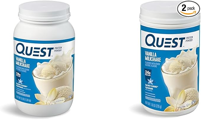 Quest Vanilla Milkshake Protein Powder Bundle 24g Protein 1g Sugar 3 &amp 1.6 Pound Low Carb Gluten Free 43 &amp 23 Servings