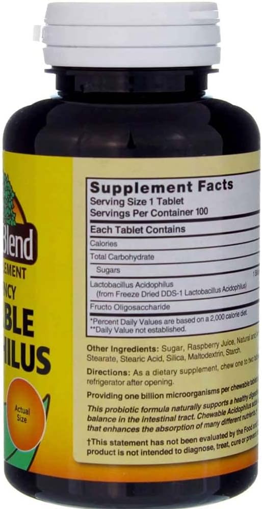 Nature's Blend Acidophilus Chewable Raspberry Flavor - 100 Tablets Pack of 3