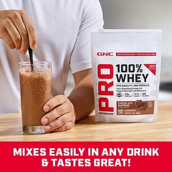 GNC Pro Performance 100% Whey Protein Powder 2.0 Fast Absorbing for Muscle Strength and Recovery Vanilla 12 Servings