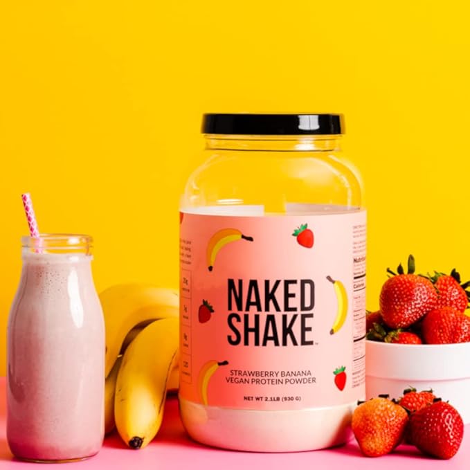 NAKED Shake - Vegan Protein Powder Strawberry Banana - Flavored Plant Based Protein with Mct Oil NSF Certified Gluten-Free Soy-Free No Gmos Or Artificial Sweeteners - 30 Servings