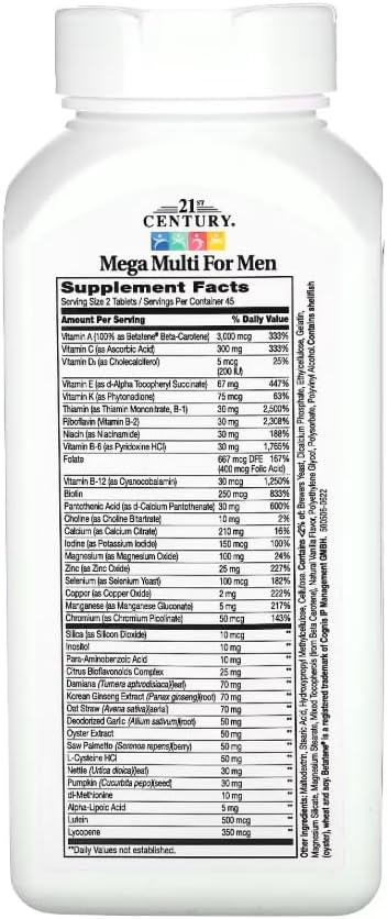 21st Century Mega Multi for Men Multivitamin &amp Multimineral 90 tablets Pack of 2