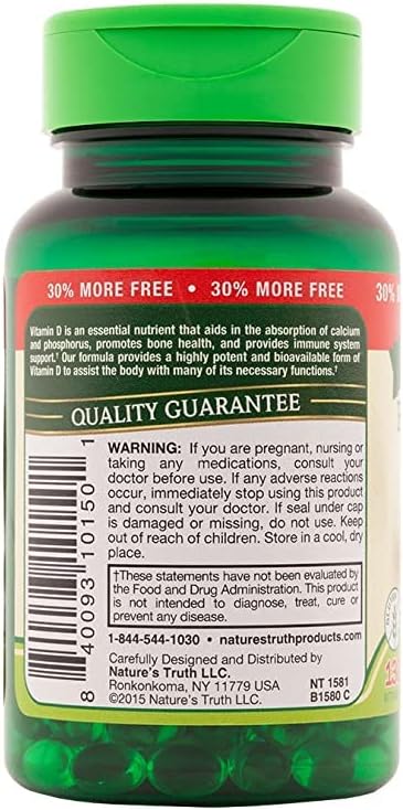 Nature's Truth High Potency Vitamin D3 1000 IU Quick Release Softgels - 130 ct Pack of 2