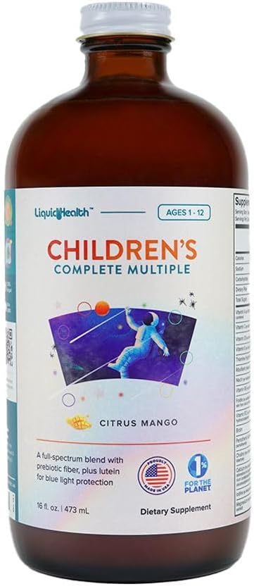 LIQUIDHEALTH Children's Complete Liquid Multivitamin for Kids Toddlers - Essential Vitamins Nutrients &amp Minerals Immune Support Gut Health - Made in USA Vegan Non GMO Sugar-Free (16 oz)