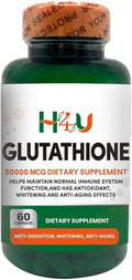 H4U Premium Glutathione Supplement - 50000 mcg Capsules - Antioxidant Support for Liver Health Skin Whitening and Anti-Aging - 60 Count - Gluten-Free Non-GMO