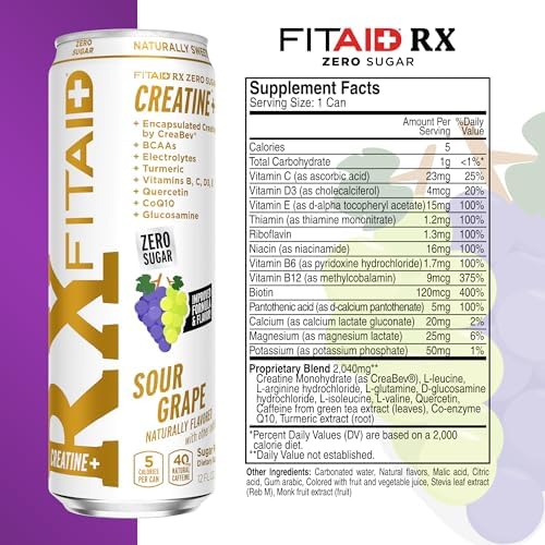 FITAID RX Zero Sugar Encapsulated Creatine Post-Workout Recovery Zero Sugar Drink All-In-One Blend BCAAs Glucosamine Turmeric B-Complex Electrolytes Variety Pack 12 Fl Oz (Pack of 12)