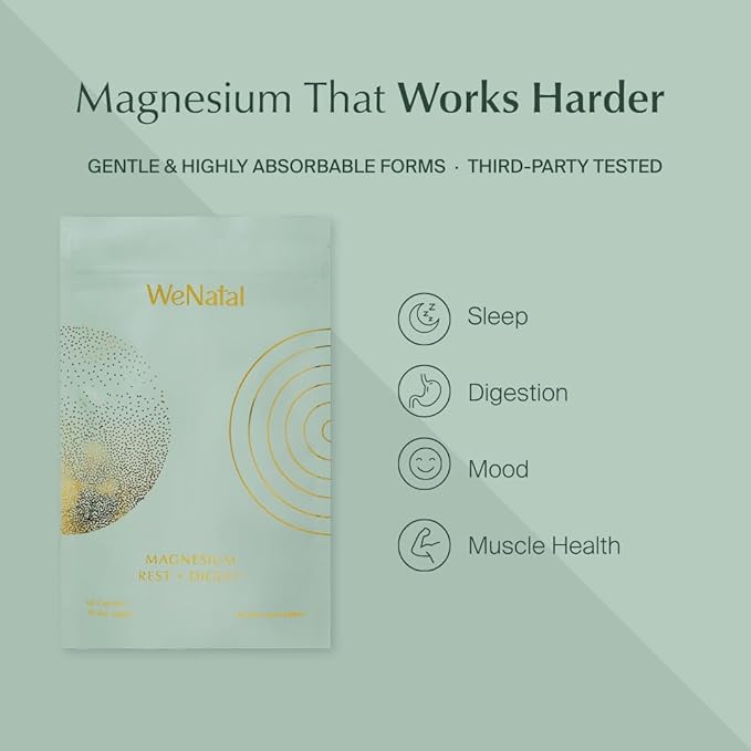WeNatal Rest + Digest Magnesium Supplement with Glycinate Malate Citrate &amp Gluconate for Relaxation Digestion Sleep Mood &amp Stress Support – Vegan Non-GMO 60 Capsules
