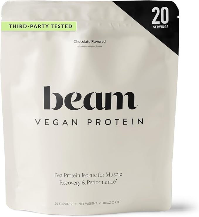 Beam Vegan Protein Powder – Organic Pea Protein Isolate 20g Plant-Based Protein per Serving Third-Party Tested No Added Sugar Dairy Free Soy Free Gluten Free 20 Servings Chocolate