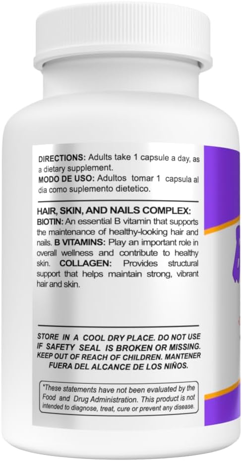 Sunshine Naturals Biotin Dietary Supplement. for Healthier Skin Thicker Hair Nail Growth. Collagen Vitamin A B for Hair Loss Beauty Cell Renewal Scalp Health. 5000 mcg. 90 Capsules. Pack of 2