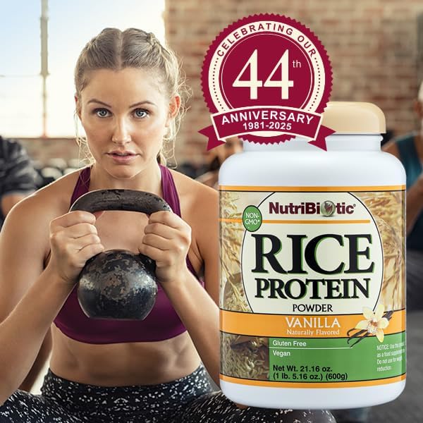 NutriBiotic – Vanilla Rice Protein 1 Lb 5 Oz (600g) | Low Carb Keto-Friendly Vegan Raw Protein Powder | Grown &amp Processed Without Chemicals GMOs or Gluten | Easy to Digest &amp Nutrient-Rich