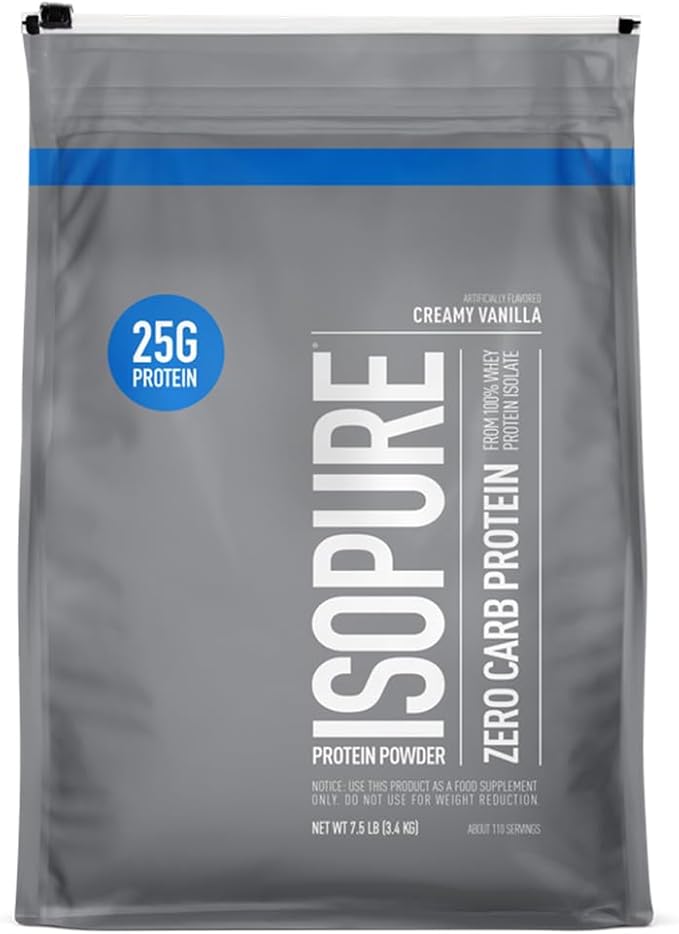 Isopure Zero Carb 100% Pure Whey Isolate Protein Powder Gluten Free With Vitamins Creamy Vanilla 25g Protein Per Serving 7.5 Lbs 110 Servings (Packaging May Vary)