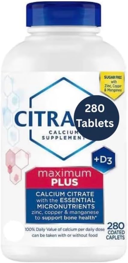 Citra Maximum Plus Calcium Citrate + Vitamin D3 Supplement Tablets 280 ct.