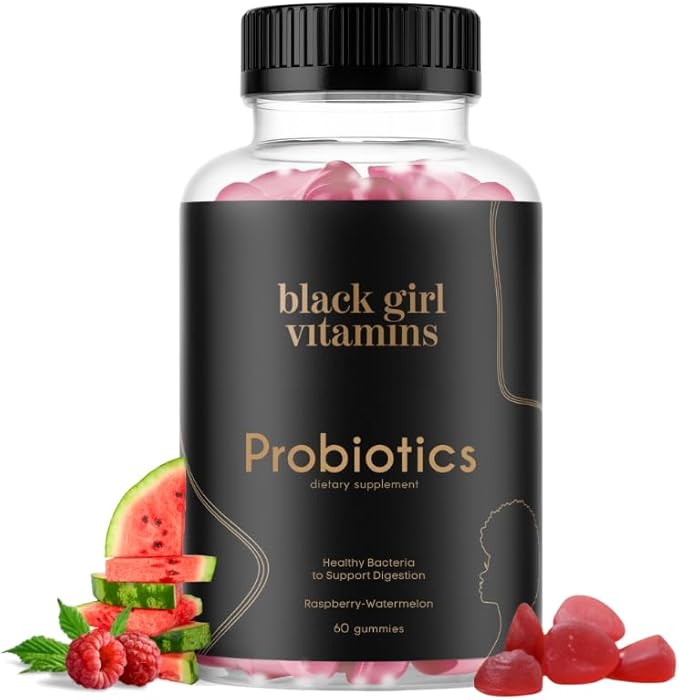 Black Girl Vitamins - Probiotic Gummies for Digestive Health and Immune Support Gluten-Free Vitamins (Raspberry-Watermelon) 60ct