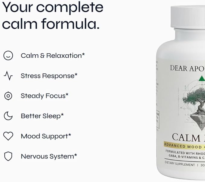 Calm Mind Stress Support Supplement with Ashwagandha GABA L-Theanine 5-HTP Rhodiola B-Vitamins Magnesium - 24 Ingredients - 60 Capsules