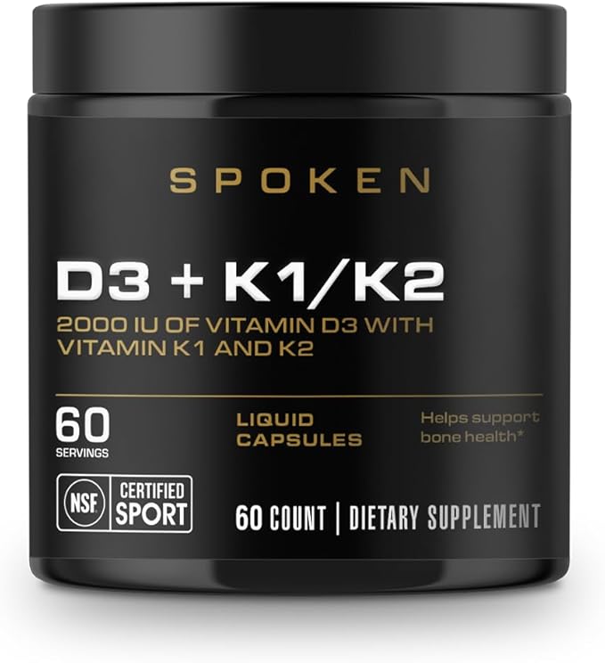 Spoken Nutrition Vitamin D3 with K1 and K2 60 Day Supply – Supports Strong Bones and Muscles – Calcium Absorption and Cardiovascular Health Supplement