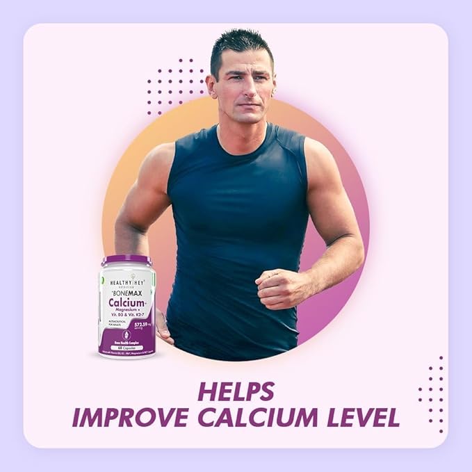 Vegan Calcium with Magnesium Vitamin D3 &amp Vitamin K2- Mk7 - BoneMax - Bone Health Complex - 60 Vegetable Capsules