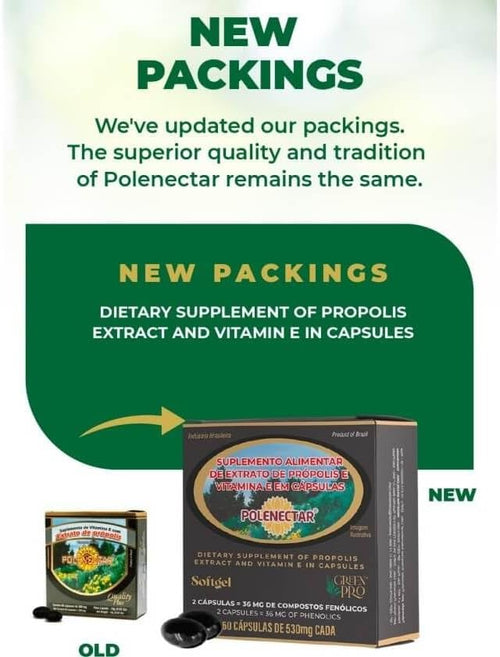 4 Boxes of Polenectar Brazil Green Bee Propolis 300 Milligram (60 Softgels)