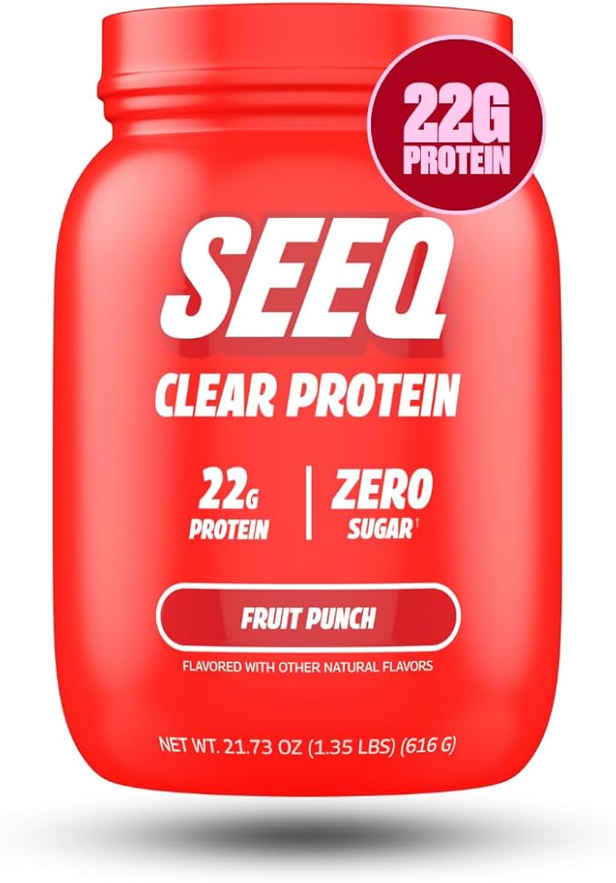 SEEQ Clear Whey Isolate Protein Powder Fruit Punch 22 Servings 22g Protein Per Serving Sugar-Free Keto-Friendly Soy-Free Clear Protein Powder Juice-Like Protein