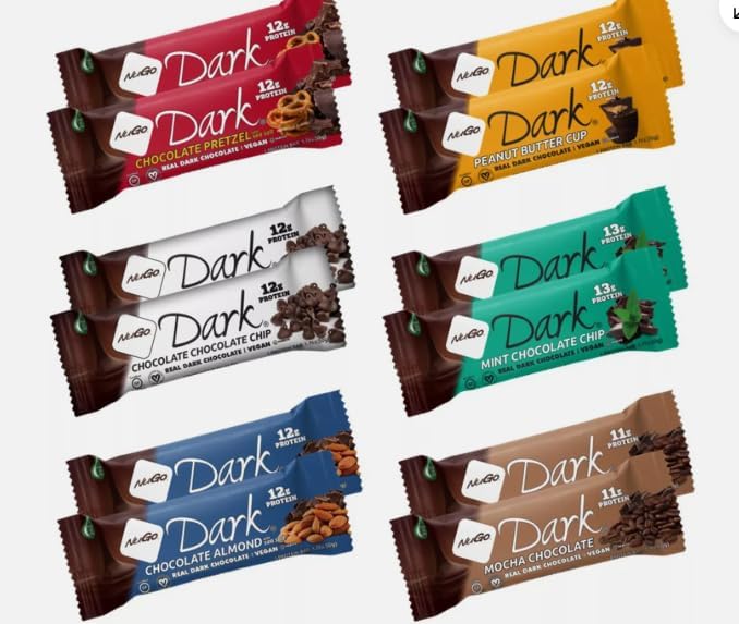 Variety Pack Dark Protein Bars Made for Nugo Nutrition  12 Count – Flavors: Pretzel Chocolate Chip Mint Mocha Peanut Butter Coconut or Almond – Kosher Pareve Dairy-Free Vegan Gluten-Free