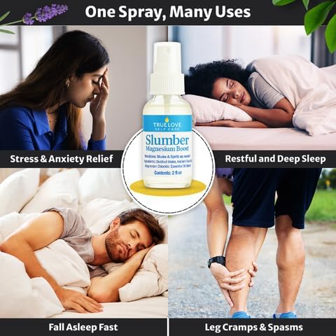 True Love Slumber Magnesium Boost | Essential Oil Aromatherapy Spray with Lavender &amp Chamomile | Pure Magnesium Spray for Feet | Magnesium &amp Trace Minerals for Relaxation &amp Mood Enhancemen