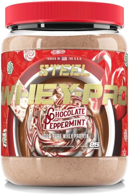 Steel Supplements Whey-Pro | 100% Pure Whey Protein Powder for Men and Women | Chocolate Peppermint | Muscle Gain &amp Lean Muscle Recovery | Gluten Free | 1.65 lbs | BCAA 5g | Non-GMO | 25 Servings