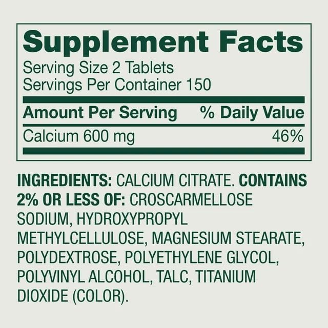 Calcium Citrate 600 mg 300 Tablets - Bone &amp Joint Health + Exclusive Vitamin Guide (2 Items)