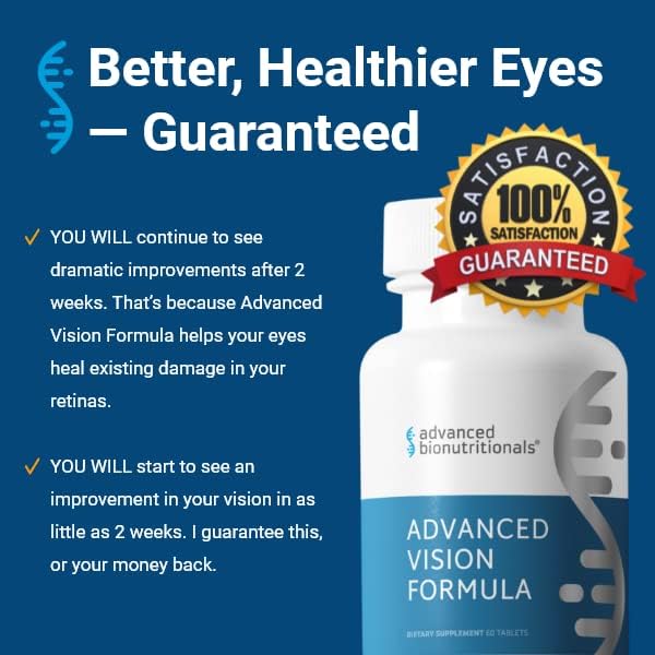 Advanced Bionutritionals – Advanced Vision Formula Supplement Healthy Vision Eye Function Support Eye Vitamins Lutein Zeaxanthin Vitamin A C Zinc Gluten Free Dairy Free Vegan (60 Tablets)