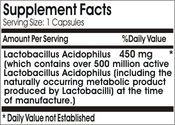 Natural Acidophilus 450mg - 500 Million Live Active Cultures No Refrigeration ~ 200 Capsules - No Additives ~ Naturetition Supplements