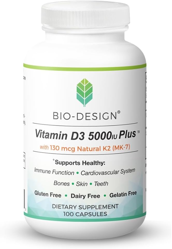 Vitamin D3 5000i Plus 130 mcg Natural K2 (MK-7) - Immune Regulation &amp Support Supplement - Supports Healthy Immune Function Bone &amp Teeth Mineralization &amp Heart Health -100 Capsules