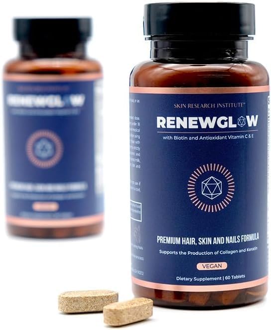 SRILabs Renewglow Biotin 5000mcg Hair Growth Supplement for Women 40 Plus - Gotu Kola Vitamin E C Zinc for Healthy Hair Skin and Nails – with 27 Beauty Enhancing Nutrients