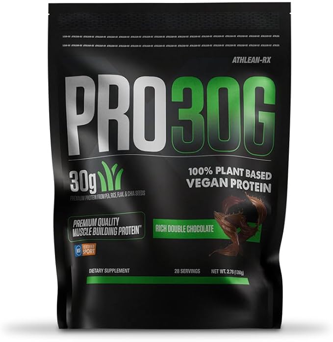 PRO 30G Vegan Protein Powder by ATHLEAN-X Plant-Based Muscle Recovery &amp Growth Formula Gluten-Free NSF Certified for Sports High Protein Supplement for Strength (Rich Double Chocolate)