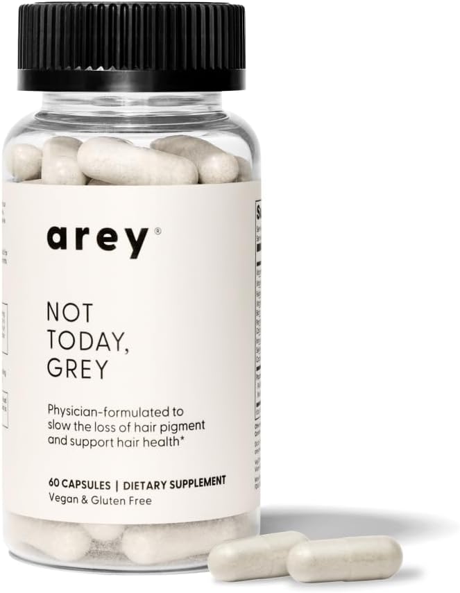 Arey Not Today Grey Daily Hair Supplement for Women &amp Men | Slows Grey Hair Growth in 3–6 Months | Support for Thicker Healthier Hair | Biotin B + D Vitamins | Vegan &amp Gluten-Free (1 Month)